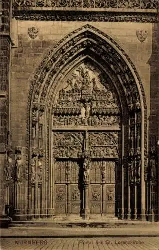 Ak Nürnberg in Mittelfranken, Portal der St. Lorenzkirche