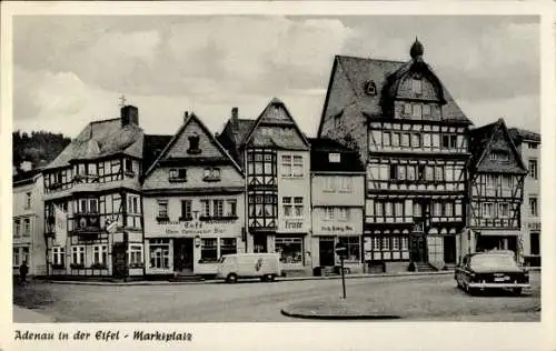 Ak Adenau in der Eifel, Marktplatz, Fachwerkhaus, Frisör, Café