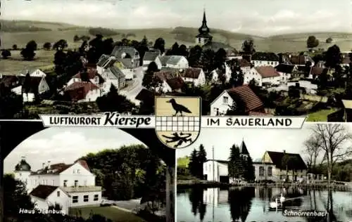 Ak Kierspe Sauerland, Wappen, Gesamtansicht, Haus Isenburg, Schnörrenbach