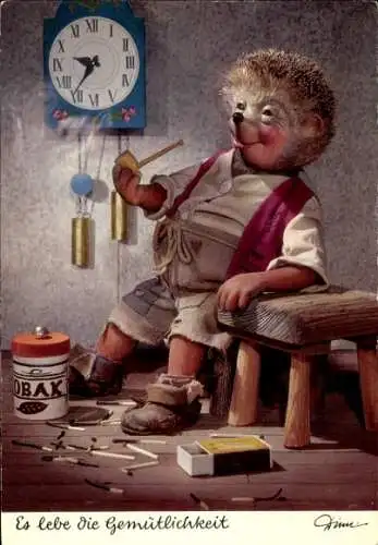 Ak Mecki der Igel, Es lebe die Gemütlichkeit, Pfeife, Streichhölzer