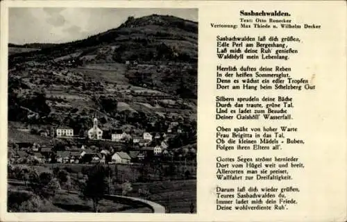 Ak Sasbachwalden im Schwarzwald, Panorama, Liedtext von Otto Ronecker