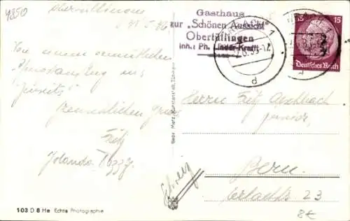 Ak Ober-Tüllingen Lörrach in Baden, Gasthof zur schönen Aussicht