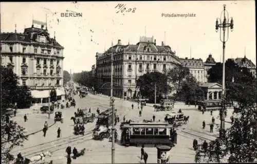 Ak Berlin Tiergarten, Potsdamer Platz, Straßenbahnen, Hotel Bellevue