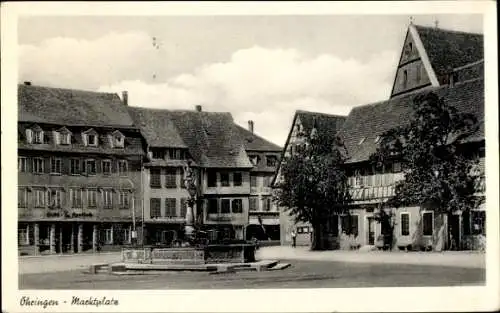 Ak Öhringen im Hohenlohekreis, Marktplatz, Apotheke, Brunnen