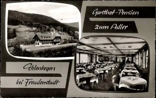 Ak Ehlenbogen Alpirsbach im Schwarzwald, Gasthof zum Adler, Panorama, Gastraum