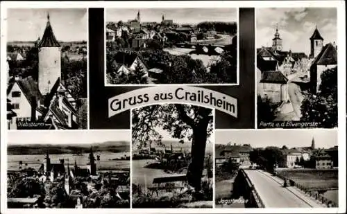 Ak Crailsheim in Württemberg, Diebsturm, Jagstbrücke, Panorama