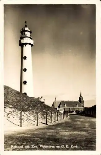 Ak Egmond aan Zee Nordholland Niederlande, Leuchtturm, Kirche