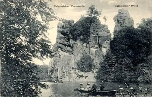 Ak Externsteine Horn Bad Meinberg am Teutoburger Wald, Externsteine Wasserseite, Ruderboot