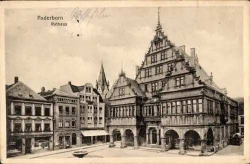 Ak Paderborn in Westfalen, Rathaus, Geschäfte