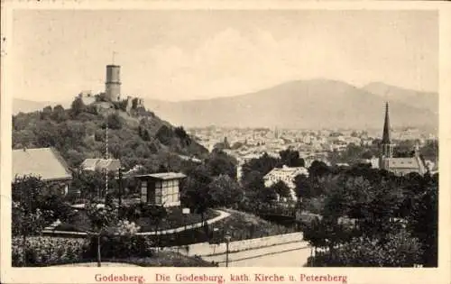 Ak Bad Godesberg Bonn am Rhein, katholische Kirche, Petersberg, Panorama