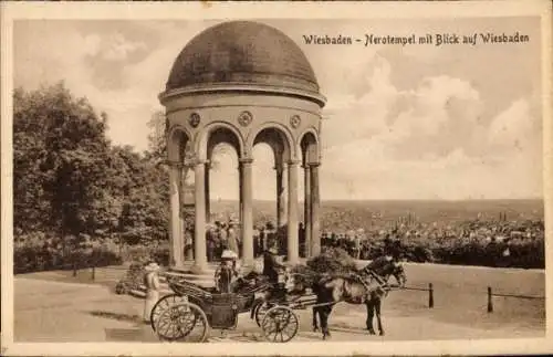 Ak Wiesbaden in Hessen, Nerotempel, Panorama, Pferdekutsche