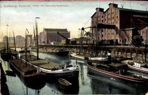 Ak Duisburg im Ruhrgebiet, Hafen, Getreidespeicher