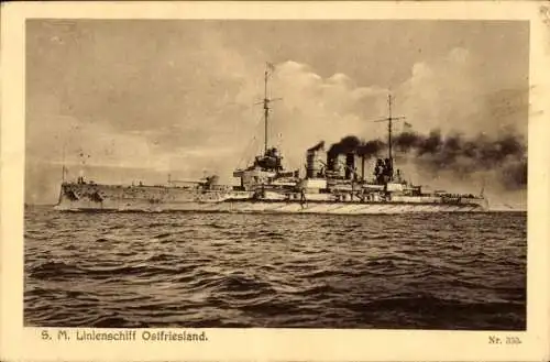 Ak Deutsches Kriegsschiff, SMS Ostfriesland, Linienschiff, Kaiserliche Marine