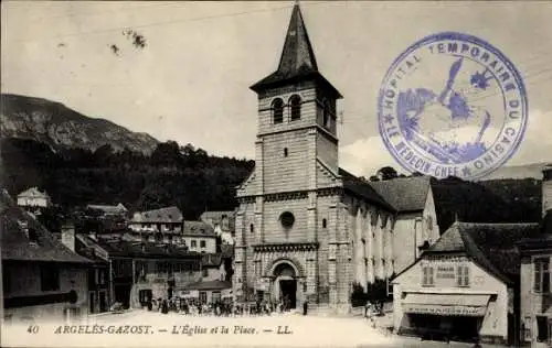 Ak Argelès Gazost Hautes Pyrénées, Kirche, Platz