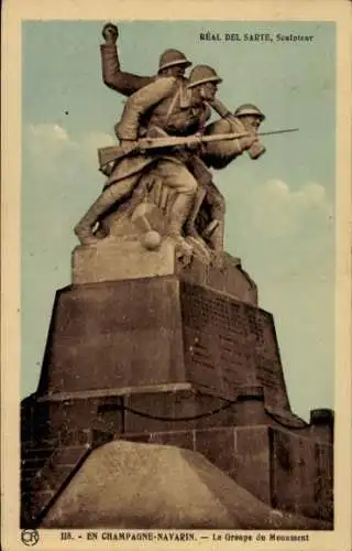 Ak Souain Marne, Monument Navarin, Le Groupe du Monument, Sculpteur Real del Sarte