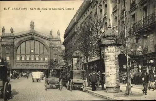 Ak Paris X Gare du Nord mit Boulevard Denain