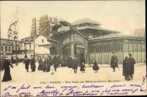 Ak U-Bahn Paris, Aussenansicht einer U-Bahn-Station Metropolitain, Bastille