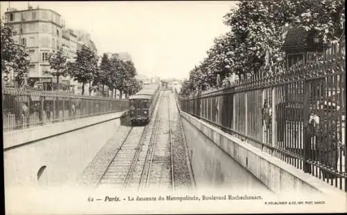Ak Paris, Ubahn färht in den Untergrund von Paris, Boulevard Rochechouart