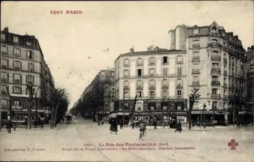 Ak Paris, Rue des Pyrénées, Place Gambetta, Gambetta Station, Metropolitan