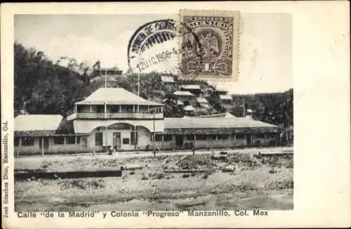 Ak Manzanillo Mexiko, Calle De la Madrid y Colonia Progreso Manzanillo