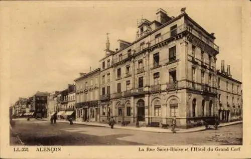 Ak Alencon Orne, Rue Saint Blaise, Hôtel Grand Cerf