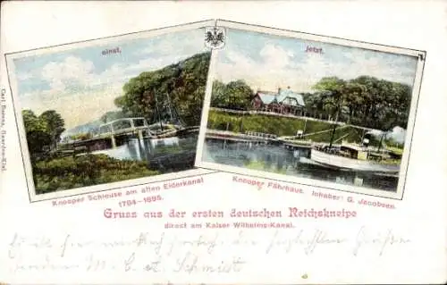 Ak Kiel in Schleswig Holstein, Ansichten von der Knooper Schleuse und dem Fährhaus, Inh. G. Jacobsen