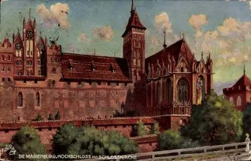 Künstler Ak Malbork Marienburg Westpreußen, Marienburg, Hochschloss, Schlosskirche, Tuck 710 B