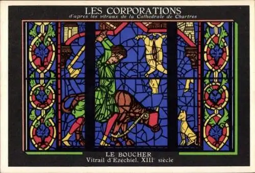 Ak Chartres Eure et Loir, The Corporations, The Butcher, Buntglasfenster von Ezechiel