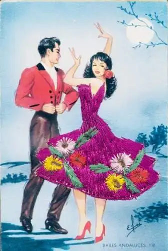 Seidenstick Künstler Ak Andalusien, Spanische Tracht, Tanzpaar