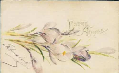 Seiden Ak Glückwunsch Neujahr, Veilchen