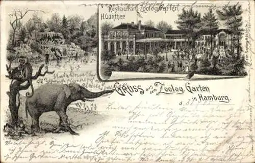 Litho Hamburg Mitte Altstadt, Restaurant Zoologischer Garten