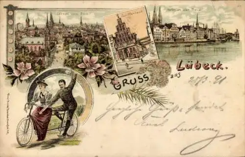 Litho Lübeck, Hafen an der Trave, Schifferhaus, Tandem