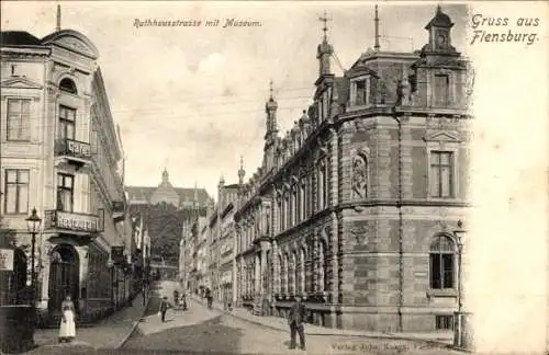 Ak Flensburg in Schleswig Holstein, Rathausstraße, Museum, Restaurant