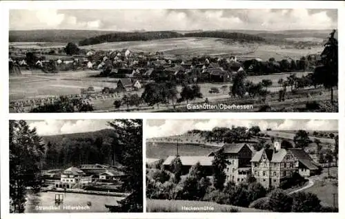 Ak Glashütten Hessen, Panorama, Strandbad Hillersbach, Heckenmühle