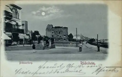 Mondschein Ak Rüdesheim am Rhein, Brömserburg