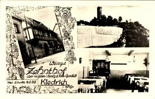 Foto Ak Kiedrich im Rheingau Taunus, Weingut Zehnthof, Turm, Gastraum, Fachwerkhaus