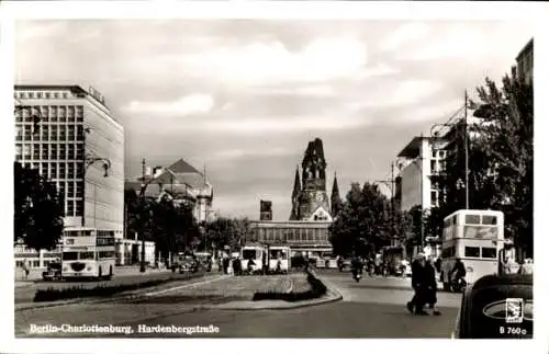 Ak Berlin Charlottenburg, Hardenbergstraße, Busse, Straßenbahnen, Kaiser Wilhelm Gedächtniskirche