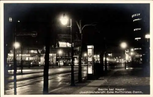 Ak Berlin Charlottenburg, Joachimsthalerstraße Ecke Kurfürstendamm, Nachtbeleuchtung