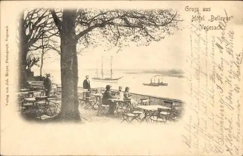 Ak Vegesack Hansestadt Bremen, Hotel Bellevue, Terrasse, Schiffe
