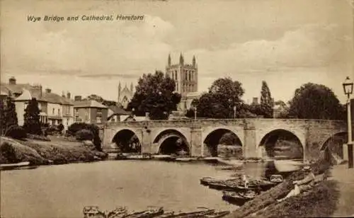 Ak Hereford West Midlands England, Wye Bridge, Kathedrale