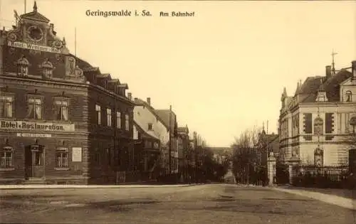 Ak Geringswalde Sachsen, Am Bahnhof, Hotel-Restaurant