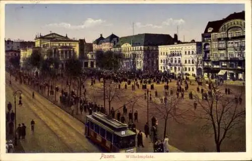 Ak Poznań Posen, Wilhelmplatz, Straßenbahn