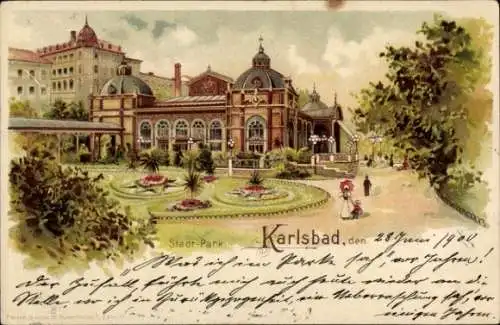 Litho Karlovy Vary Karlsbad Stadt, Stadtpark