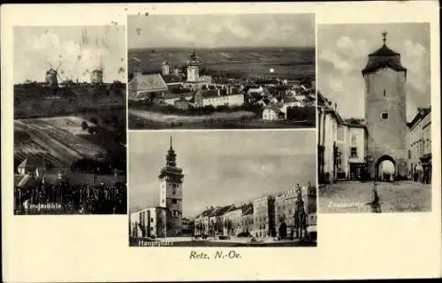 Ak Retz Niederösterreich, Windmühle, Hauptplatz, Znaimer Tor