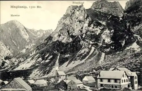 Ak Meglisalp Appenzell Innerrhoden Schweiz, Gesamtansicht, Marwies, Bötzelkopf