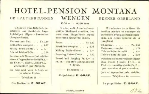 Ak Wengen Kanton Bern, Hotel-Pension Montana