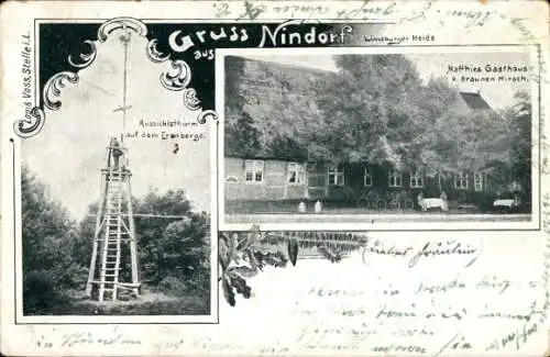 Ak  Nindorf Hanstedt in der Lüneburger Heide, Gasthaus zum braunen Hirsch, Aussichtsturm