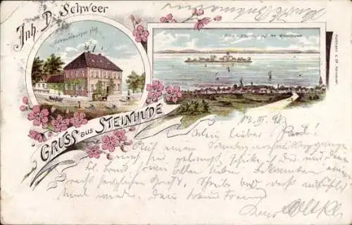 Litho Steinhude Wunstorf, Gasthaus Schaumburger Hof, Wilhelmstein im Steinhuder Meer