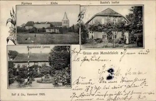 Ak Mandelsloh Neustadt am Rübenberge, Pfarrhaus, Kirche, Busche's Institut, Wegemeister Lorens