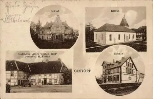 Ak Gestorf Springe am Deister, Schloss, Kirche, Gasthaus Zum weißen Roß, Schule